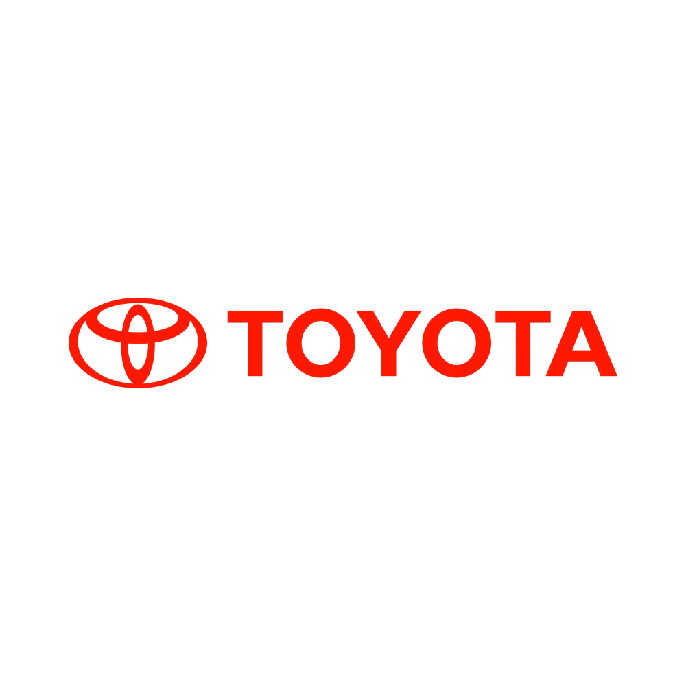 Toyota logo in red on a black background.