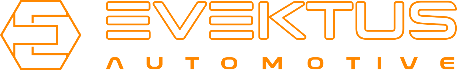 Evektus Automotive logo in orange, with a hexagon emblem beside the name.